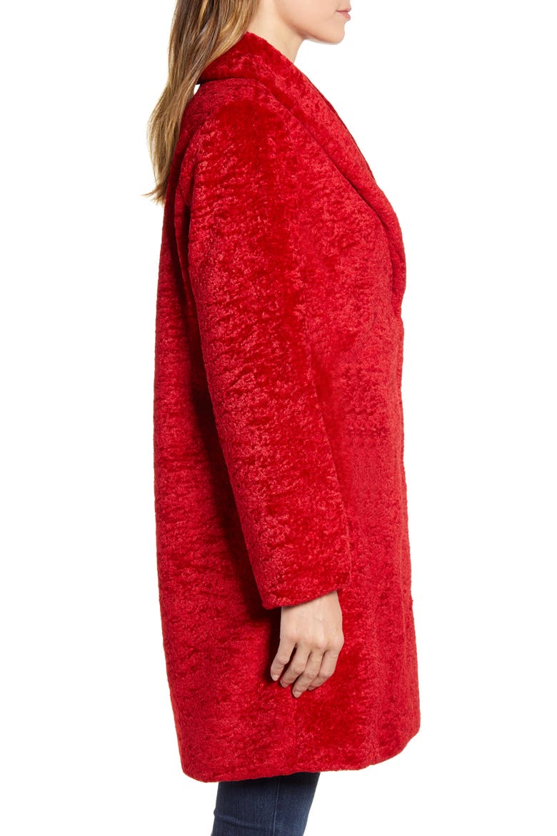 Faux Shearling Shawl Collar Coat, Alternate, color, RED SCARLET