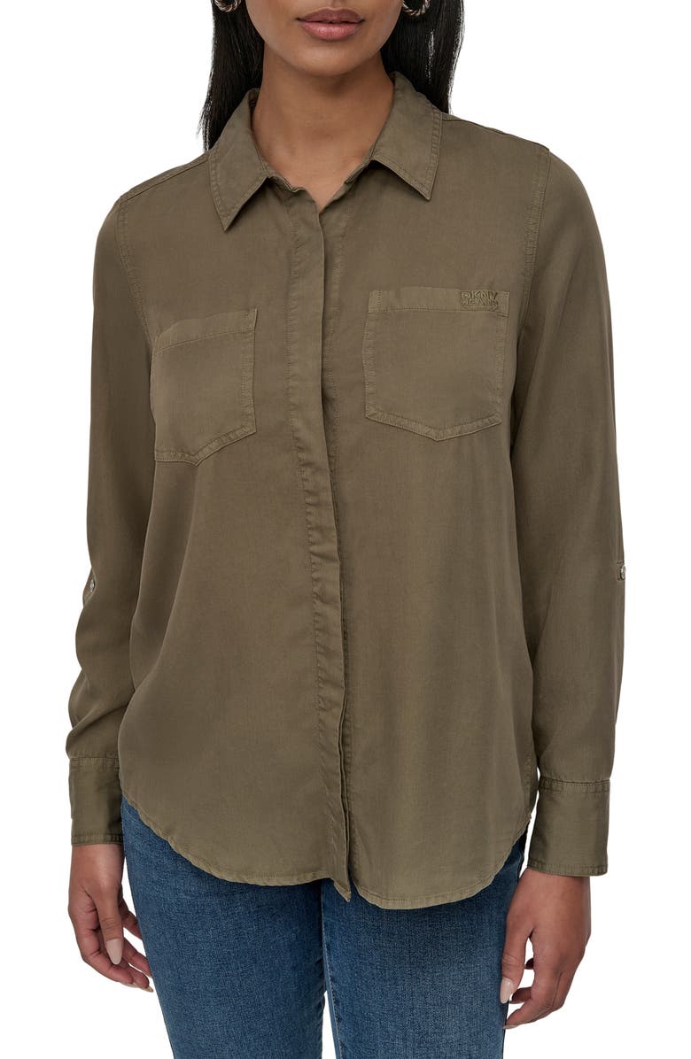 DKNY Jeans Tencel<sup>®</sup> Lyocell Chambray Button-Up Shirt, Main, color, Light Fatigue