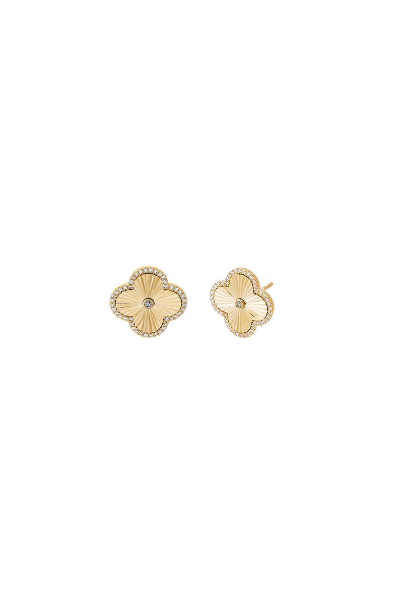BY ADINA EDEN Diamond Pave Outline Ridged Clover Stud Earring 14K, Main, color,