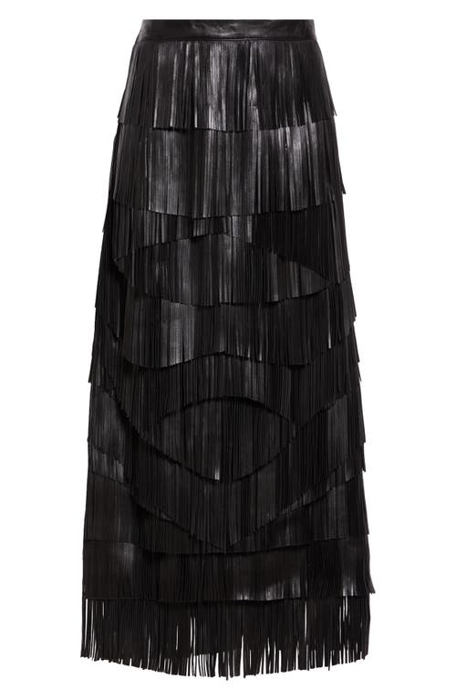 Ulla Johnson Therese Leather Fringe Skirt In Noir