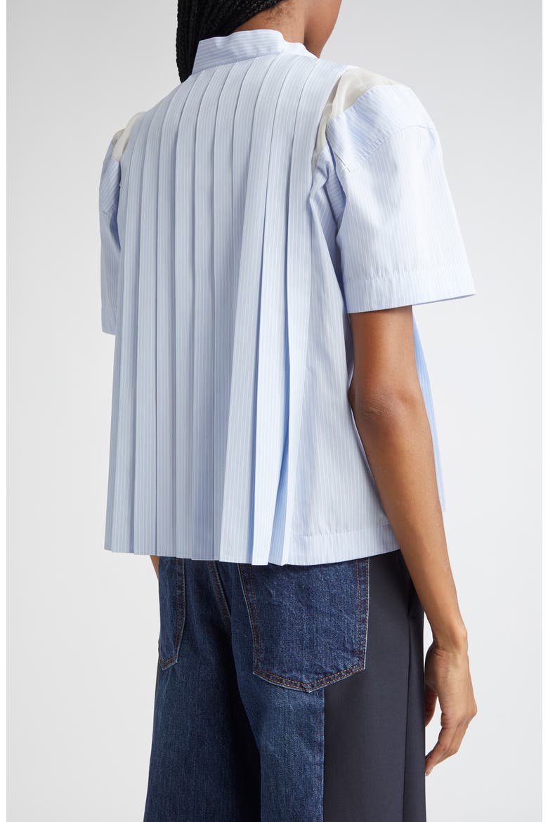 Pinstripe Pintuck Poplin Short Sleeve Button-Up Shirt, Alternate, color, LIGHT BLUE STRIPE