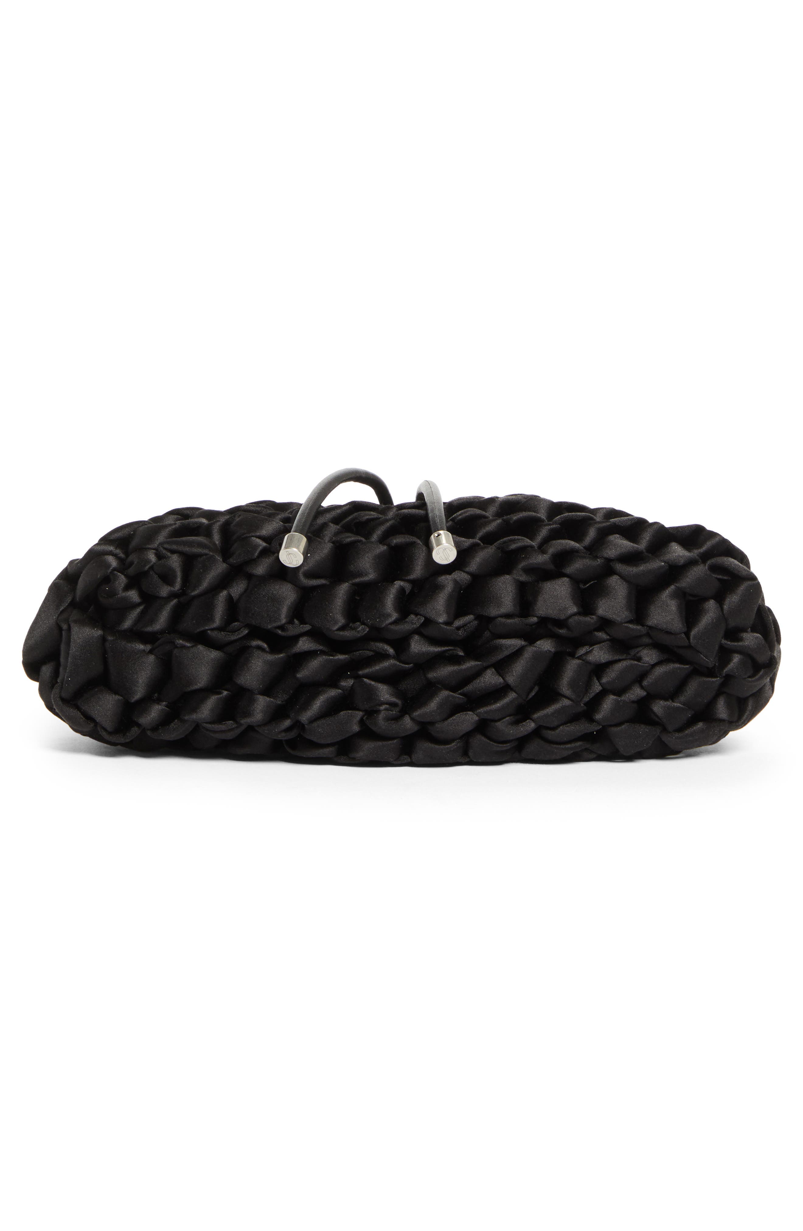 Jimmy Choo Small Cinch Satin Bucket Bag, Alternate, color, Black/ Antique Silver