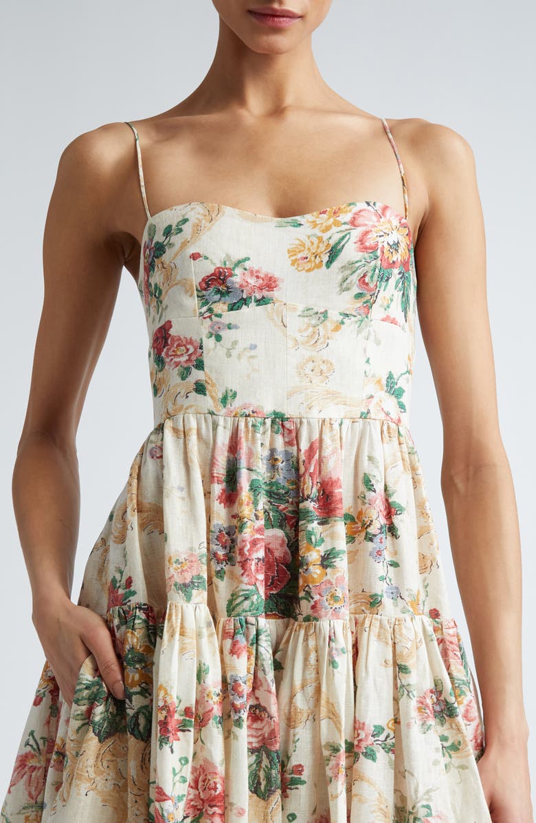 Erdem Floral Tiered Linen Fit & Flare Dress | Nordstrom