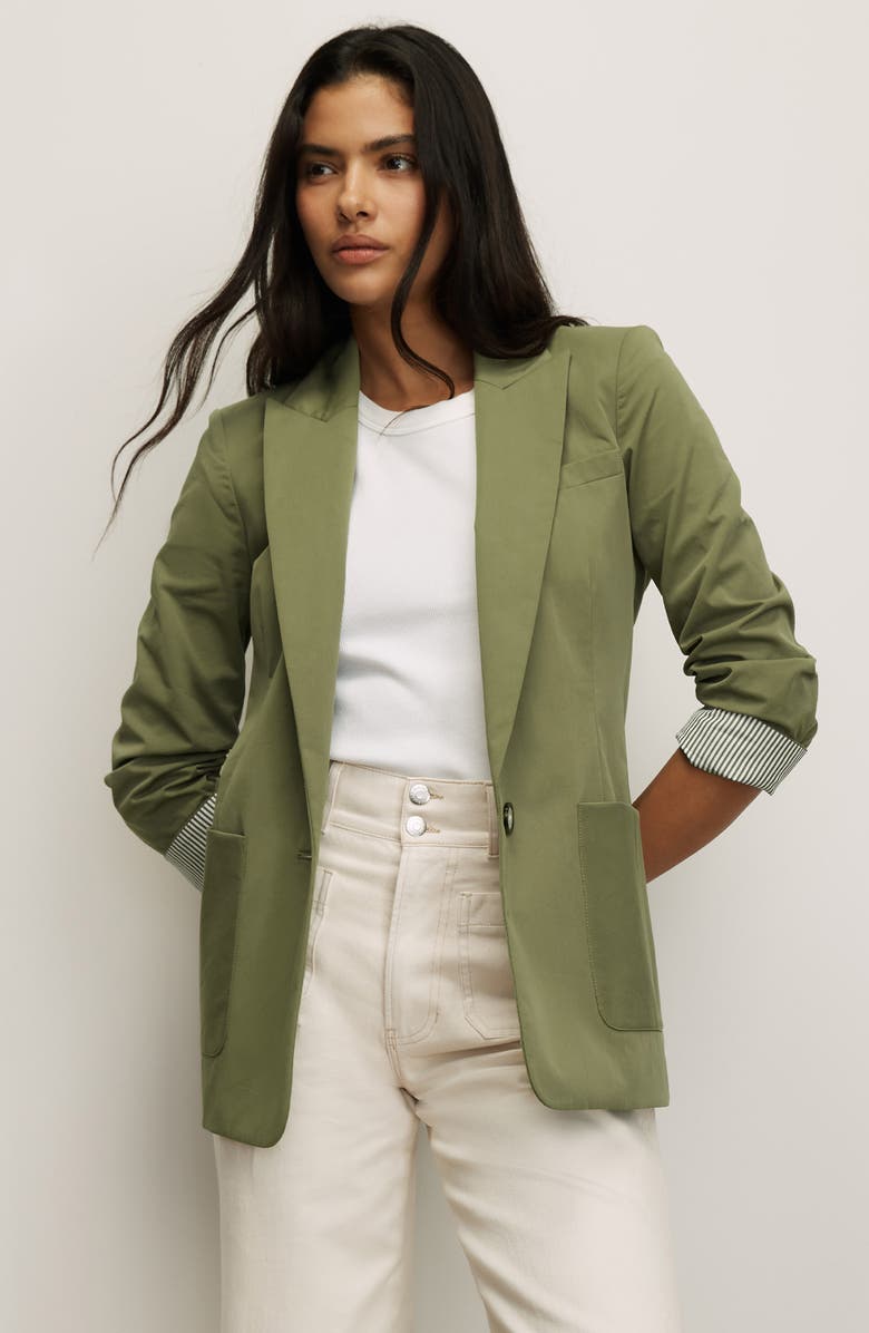 Veronica Beard McCallin Ruched Sleeve Cotton Blend Dickey Jacket, Alternate, color, Stone Army