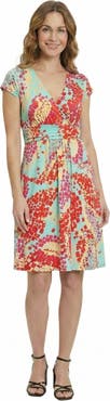 24seven Comfort Apparel Essential Petite Mosaic V-Neck Cap Sleeve Knee Length A-Line Pocket Dress
