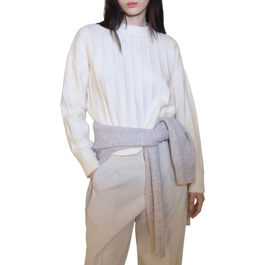 Mango Perkins Rib Mock Neck Sweater In Ecru