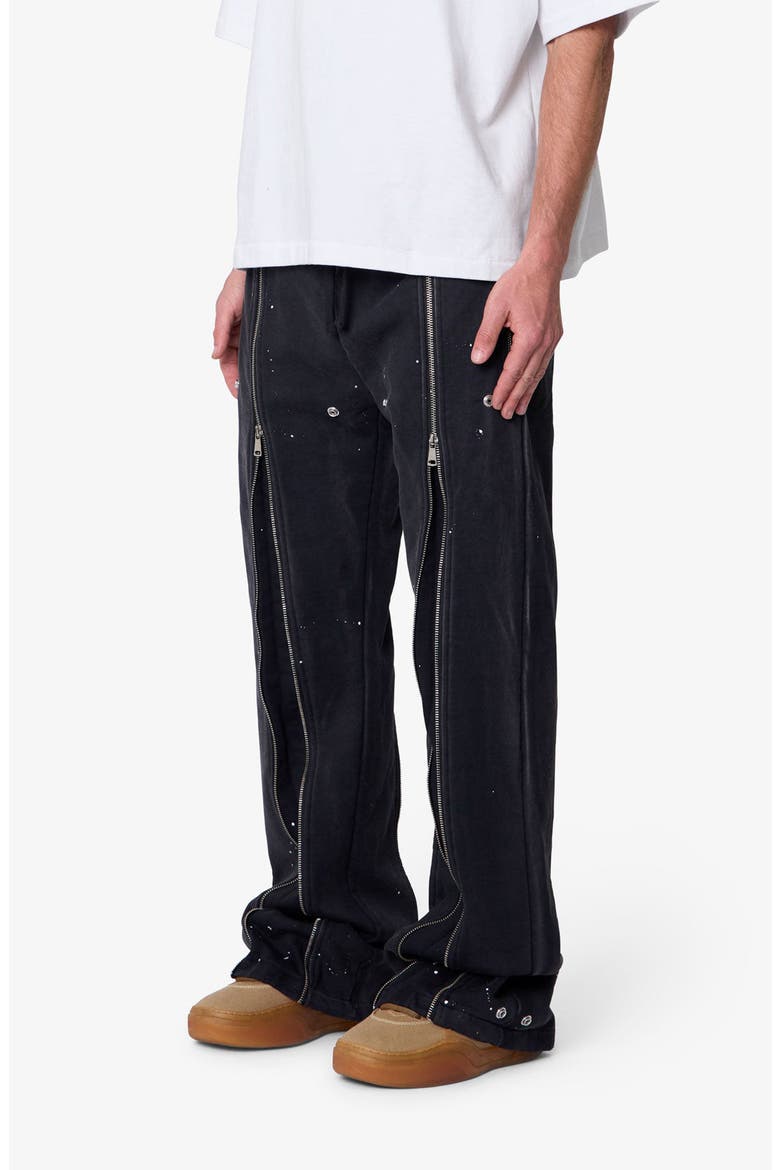 Rivet Zipper Flare Sweatpants, Alternate, color, WASHED BLACK