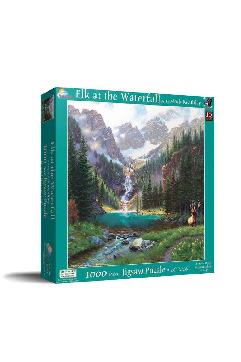 Elk at the Waterfall 1000 piece Jigsaw Puzzle for Adults, Main, color, Multicolor