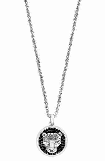 Men's Sterling Silver Black Diamond Leopard Pendant Necklace
