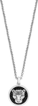 EFFY Men's Sterling Silver Black Diamond Leopard Pendant Necklace