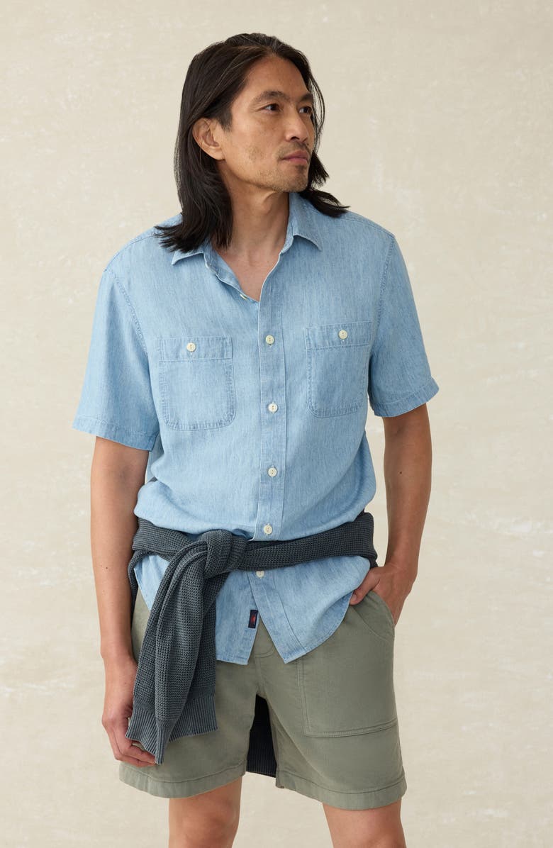 Faherty The Tried & True Chambray Short Sleeve Button-Up Shirt, Alternate, color, Vintage Indigo