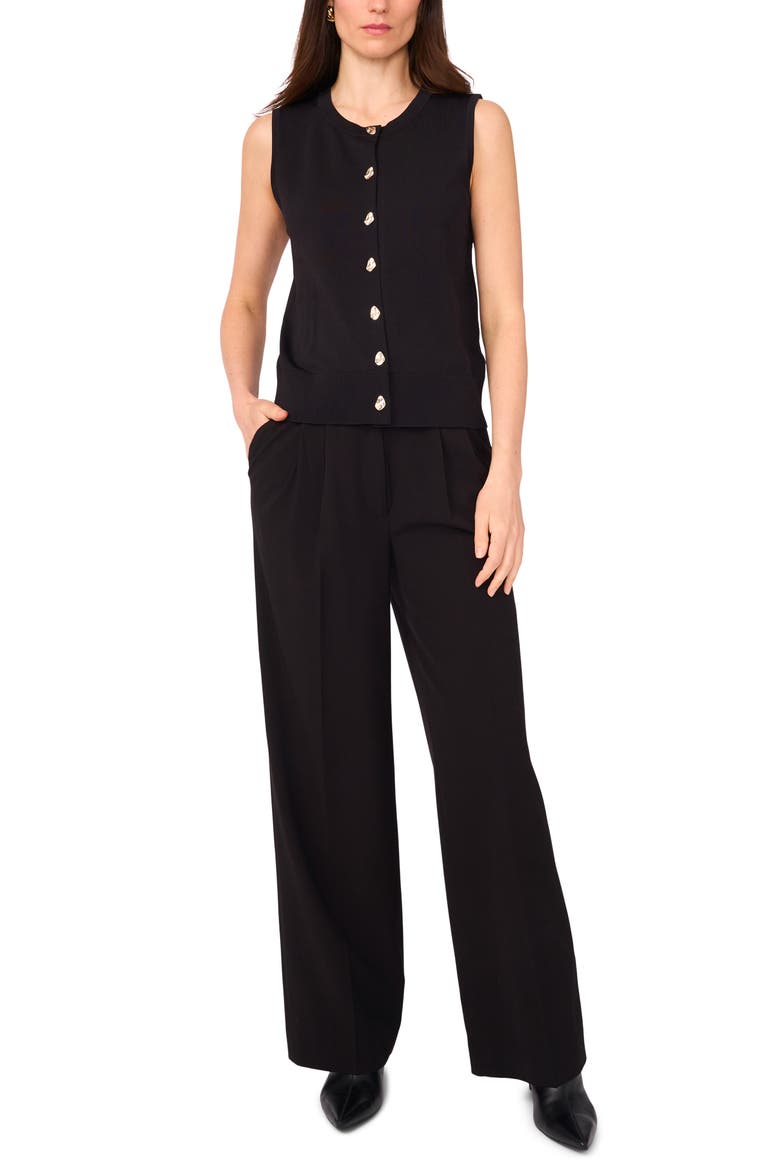 Crewneck Button-Up Sweater Vest, Alternate, color, RICH BLACK