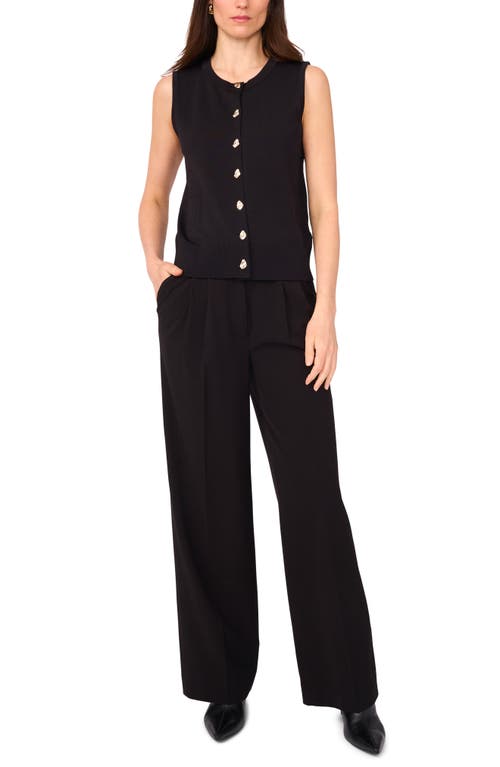 Vince Camuto Crewneck Button-up Sweater Vest In Black