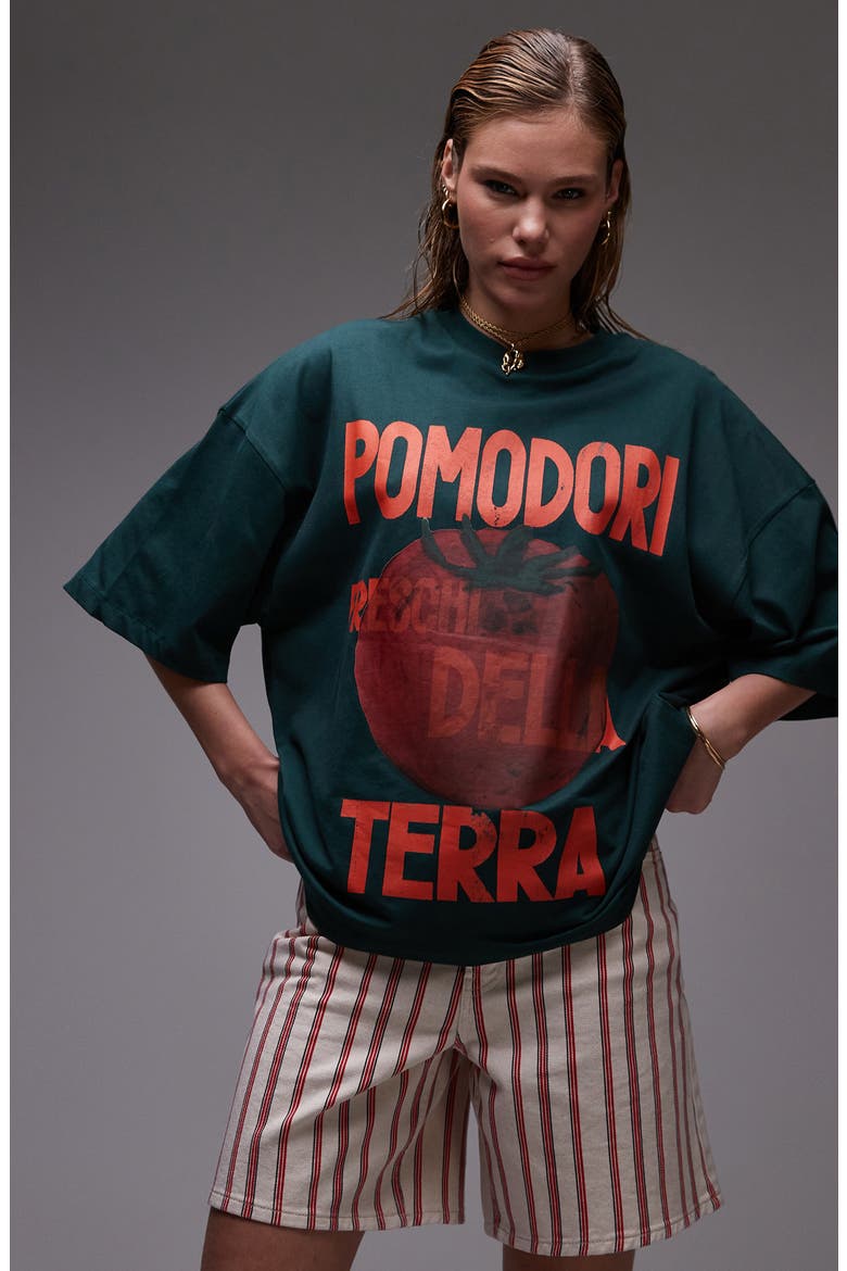 Pomodori Oversize Cotton T-Shirt, Main, color, DARK GREEN