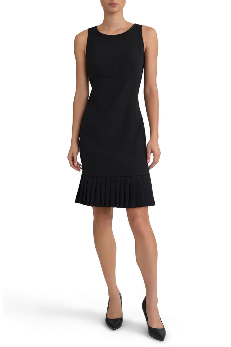 Pleated Sleeveless Sheath Dress, Main, color, BLACK