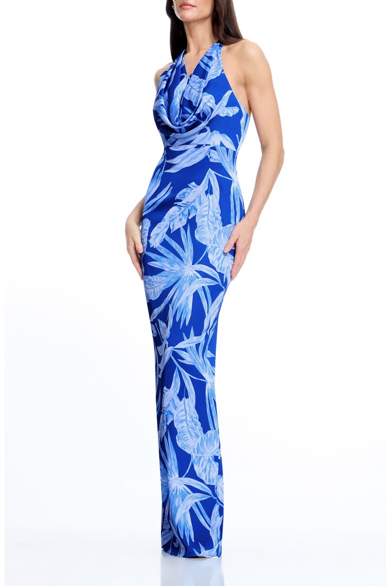 Solana Tropical Print Halter Gown, Alternate, color, NAVY MULTI