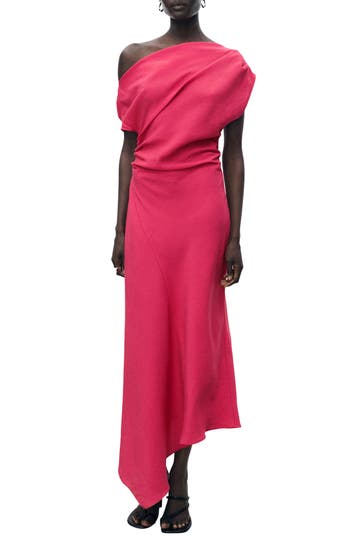 Mango Asymmetric One-shoulder Maxi Dress In Red