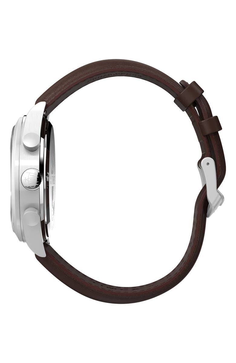 Timex<sup>®</sup> Waterbury Traditional Fly Back Chronograph Leather Strap Watch, 43mm, Alternate, color, Brown