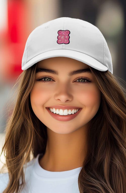 Dalix Pink Gummy Embroidered Casual Cap In White