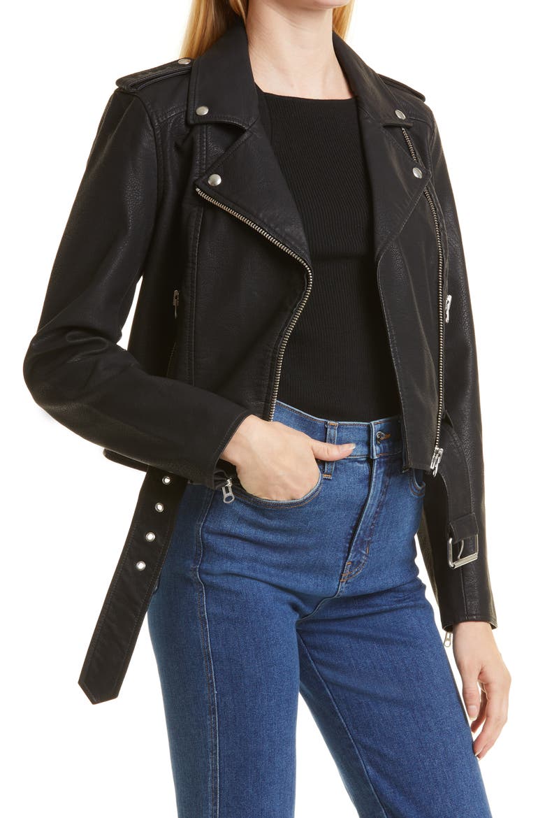 Tracy Faux Leather Moto Jacket, Alternate, color, NOIR