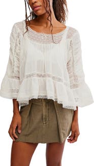 Free People She's a Romantic Lace Detail Cotton Top