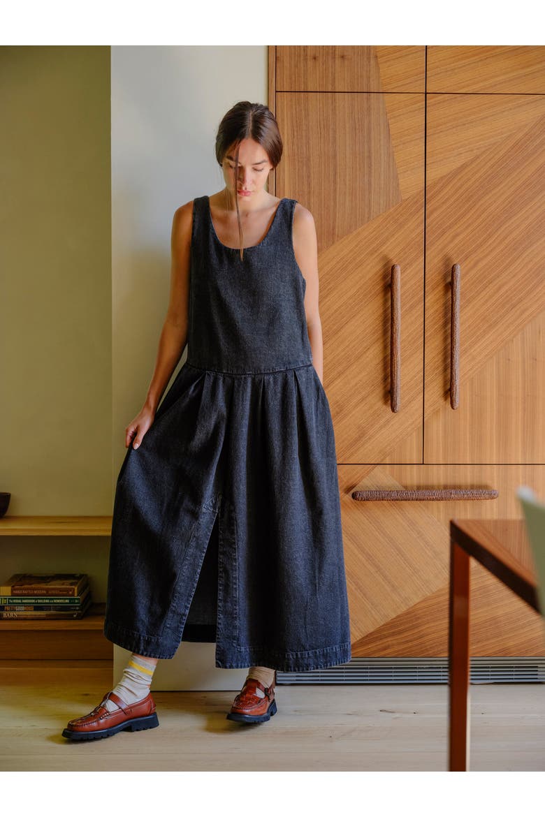 Edie Pleated Denim Maxi Dress, Alternate, color, Black Denim