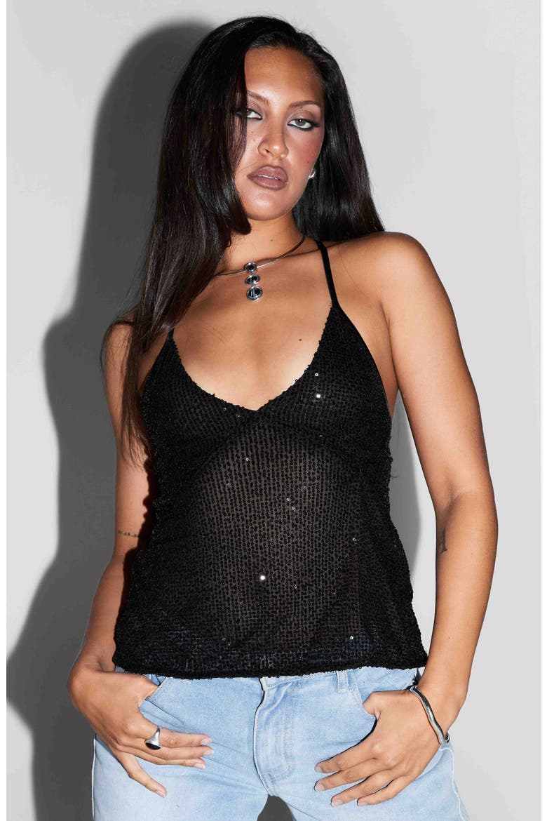 Opaline Sequin Cami Top, Alternate, color, BLACK