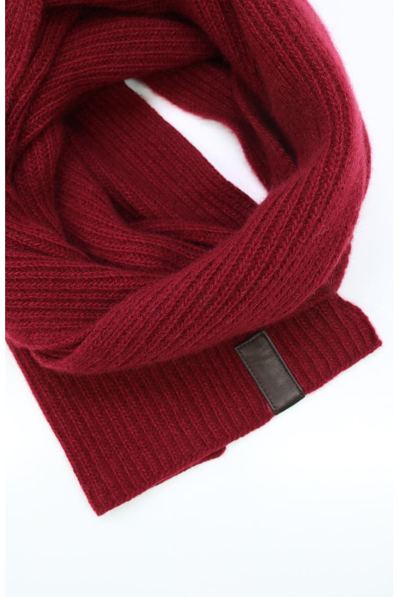 Cashmere scarf with leather tab, Alternate, color, RUM