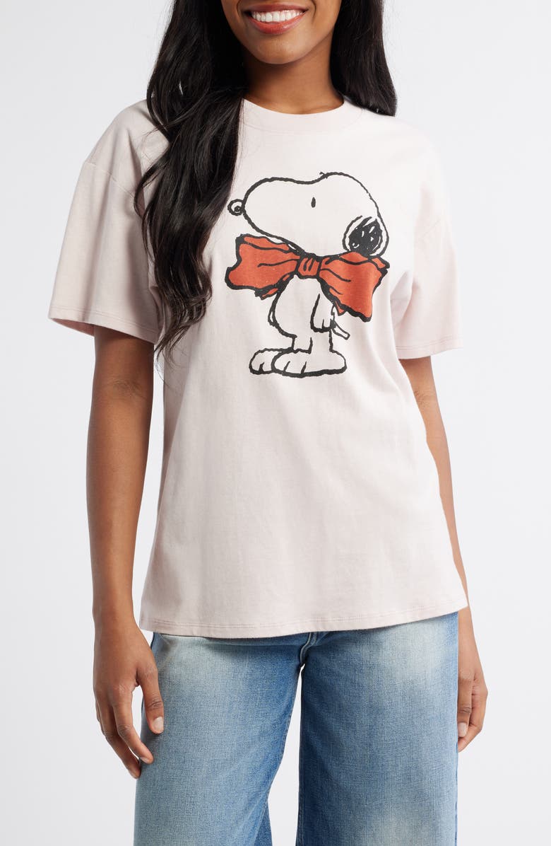 Vinyl Icons Peanuts<sup>®</sup> Snoopy Bow Tie Cotton Graphic T-Shirt, Main, color, Pink