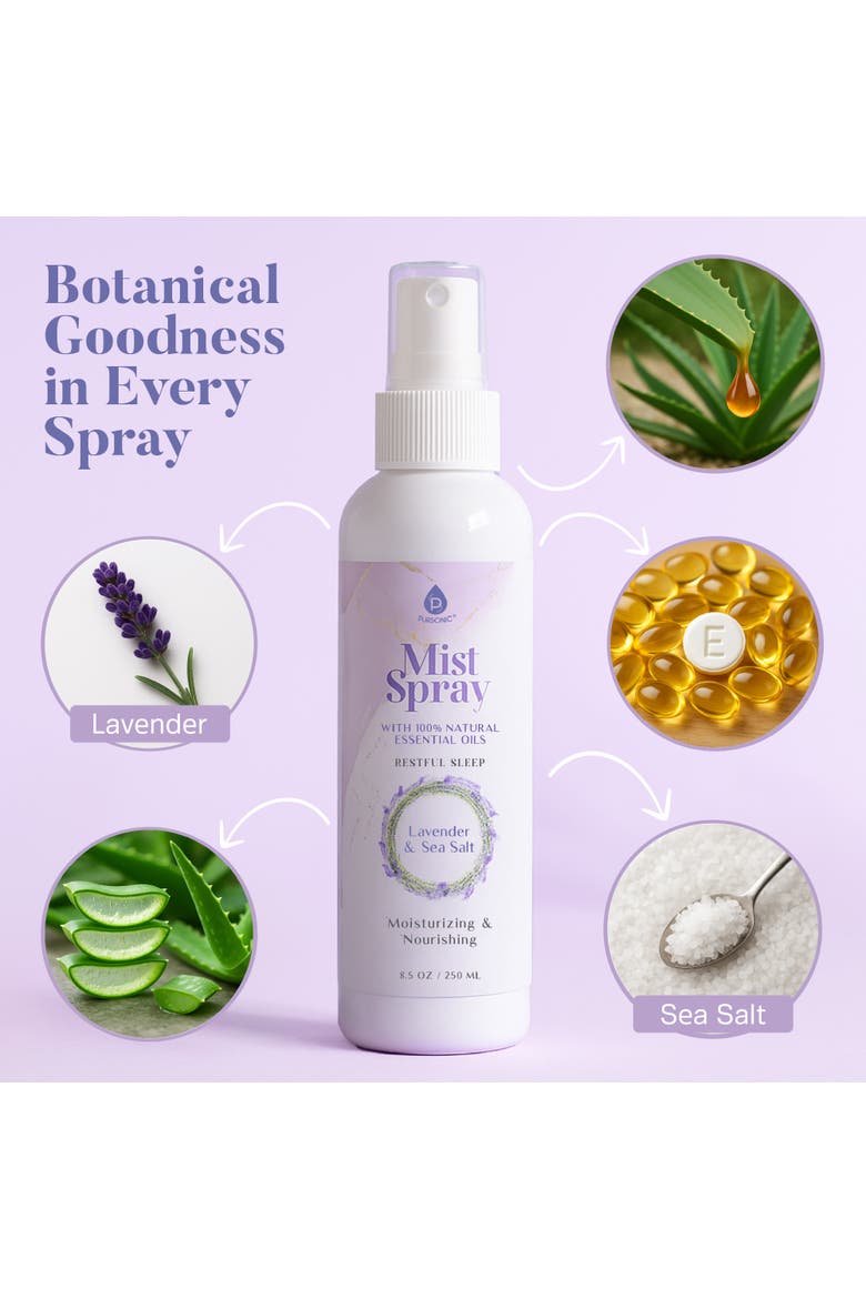 Mist Spray with 100% Natural Essential Oils - Lavender & Sea Salt Aromatherapy, Alternate, color, White