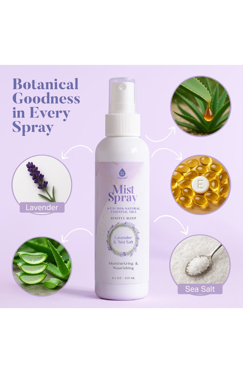 PURSONIC Mist Spray with 100% Natural Essential Oils - Lavender & Sea Salt Aromatherapy, Alternate, color, White