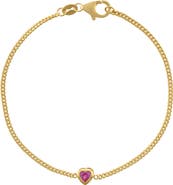 FZN 14K Gold Over Silver Gemstone Heart Charm Bracelet