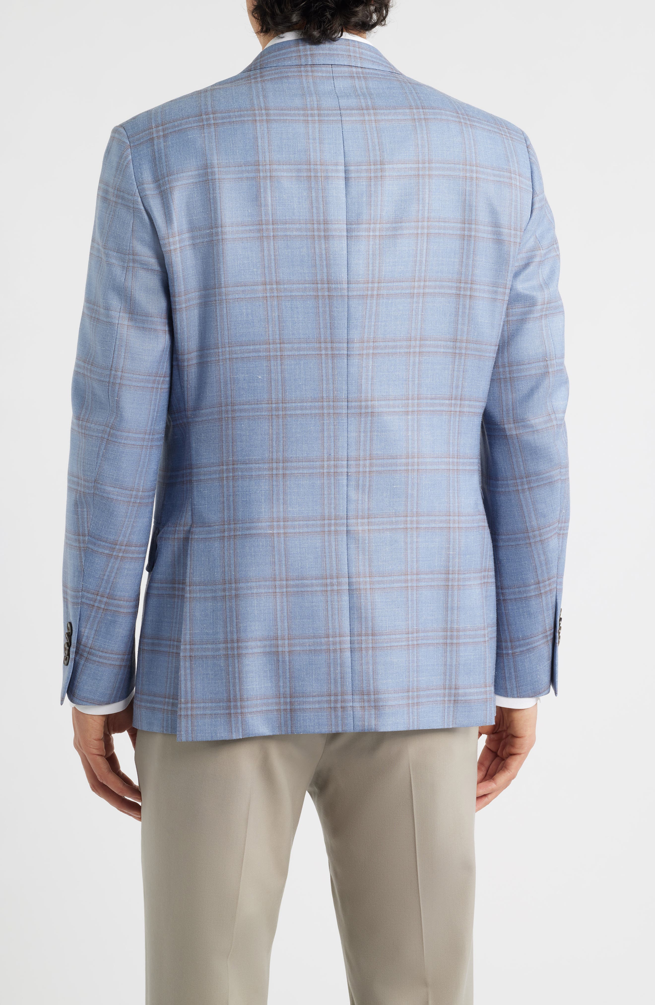 Hyperlight Soft Light Blue Plaid Wool & Silk Blend Sport Coat - image 2