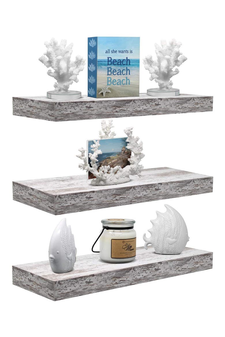 Vintage White Floating Wall Shelf - Set of 3, Alternate, color, VINTAGE WHITE