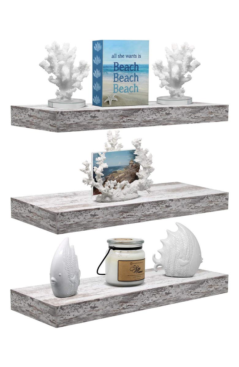 SORBUS Vintage White Floating Wall Shelf - Set of 3, Alternate, color, Vintage White