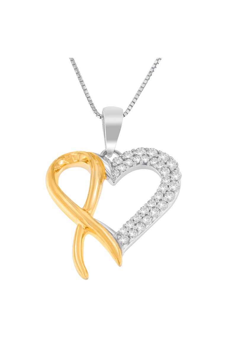 Silver Two Toned 1/4 cttw Round Cut Diamond Pendant Necklace, Alternate, color, Yellow
