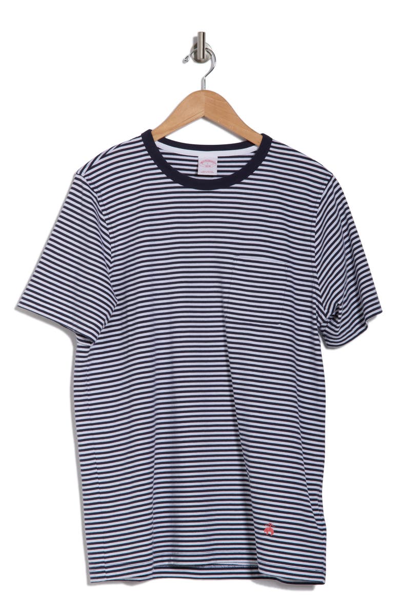 Brooks Brothers Stripe Short Sleeve Pocket T-Shirt, Alternate, color, Navy