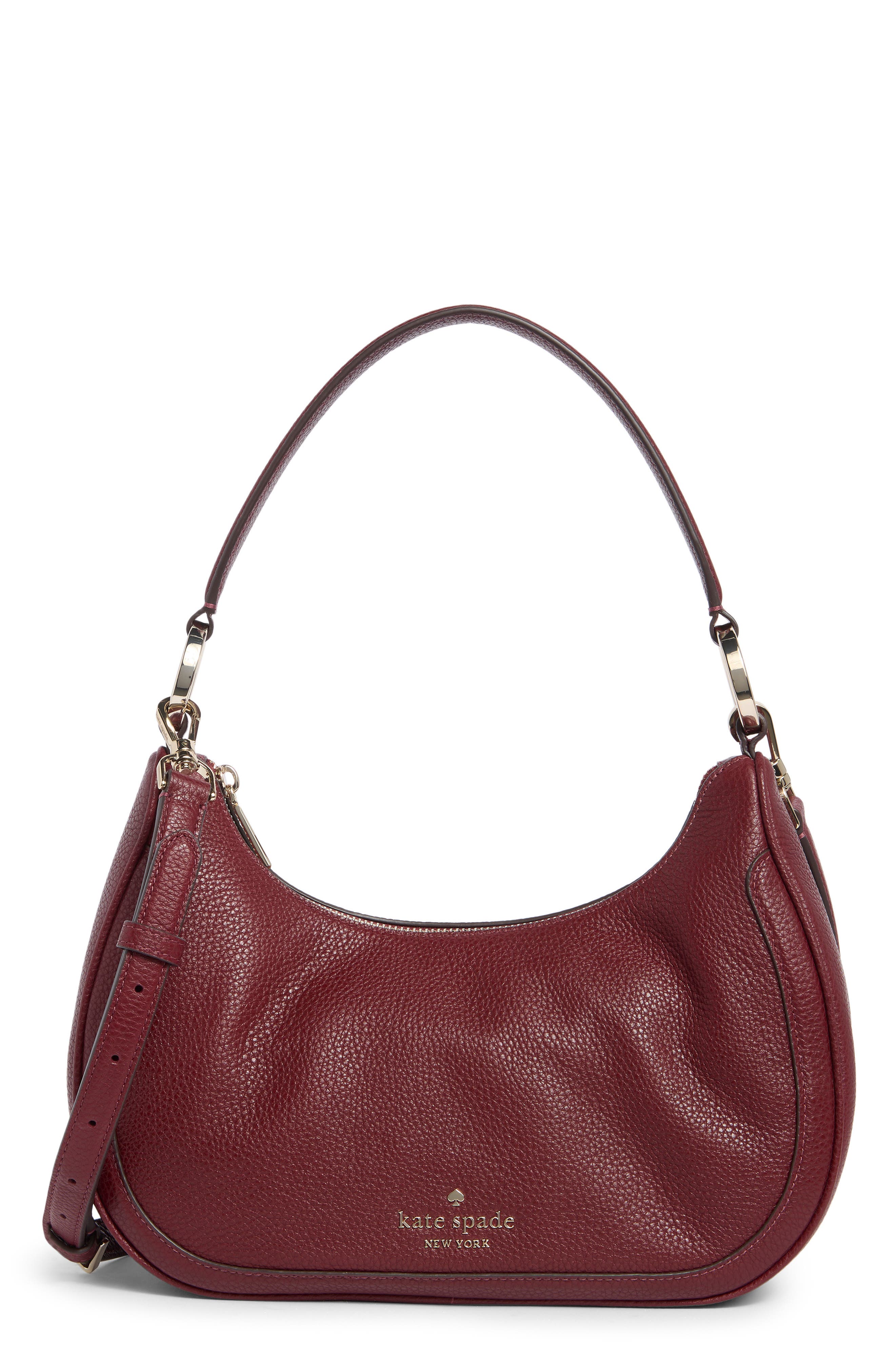 Leila Pebbled Leather Shoulder Bag, Main, color, CHERRY JUICE