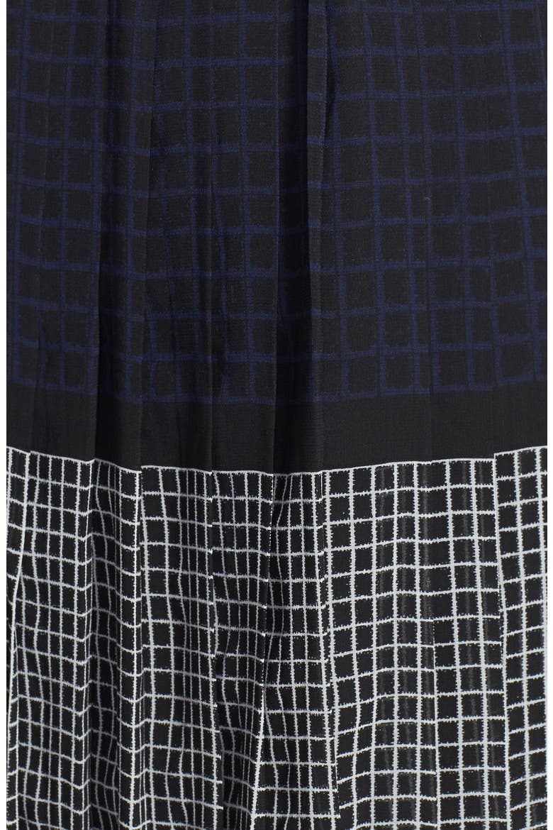 Print Fit & Flare Dress, Alternate, color, BLACK- NAVY ENGINEERED GRID