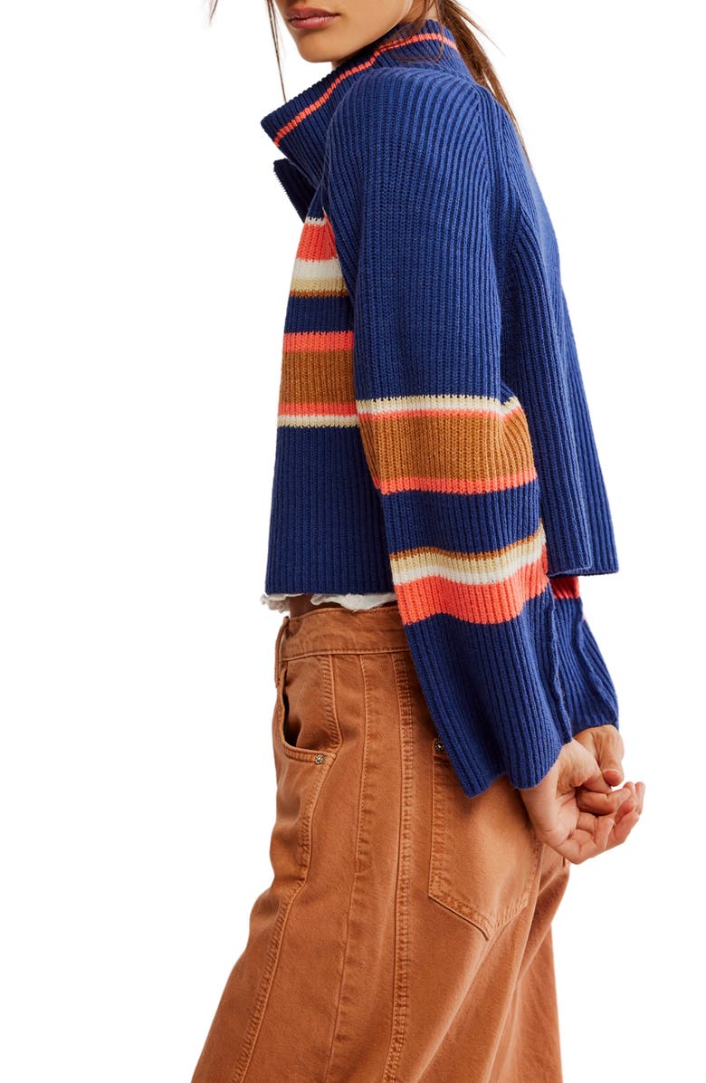 Free People Greta Stripe Half Zip Sweater, Alternate, color, Indigo Pura Combo