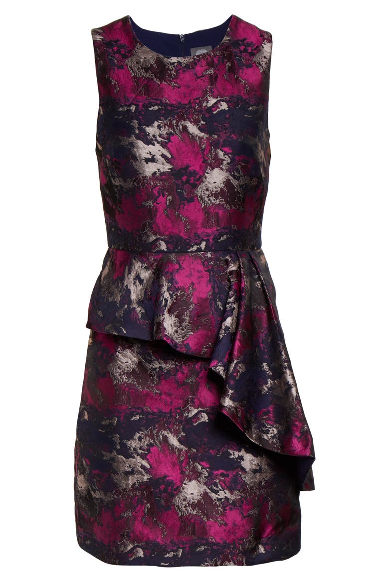 Metallic Asymmetrical Peplum Sheath Dress, Alternate, color, NAVY/ PINK