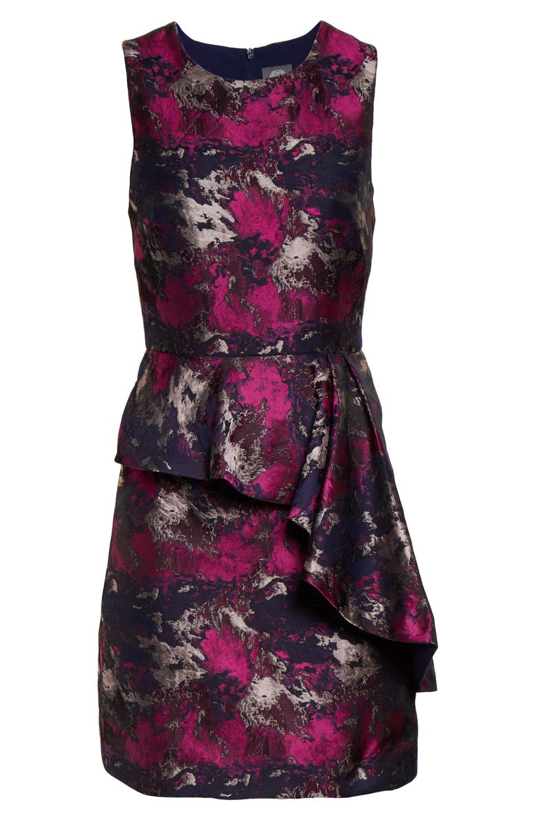 Vince Camuto Metallic Asymmetrical Peplum Sheath Dress, Alternate, color, 