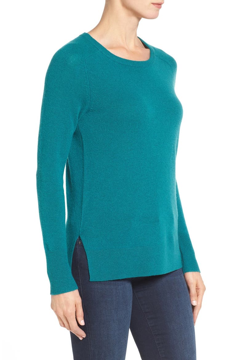 Crewneck Lightweight Cashmere Sweater, Alternate, color, TEAL GREEN