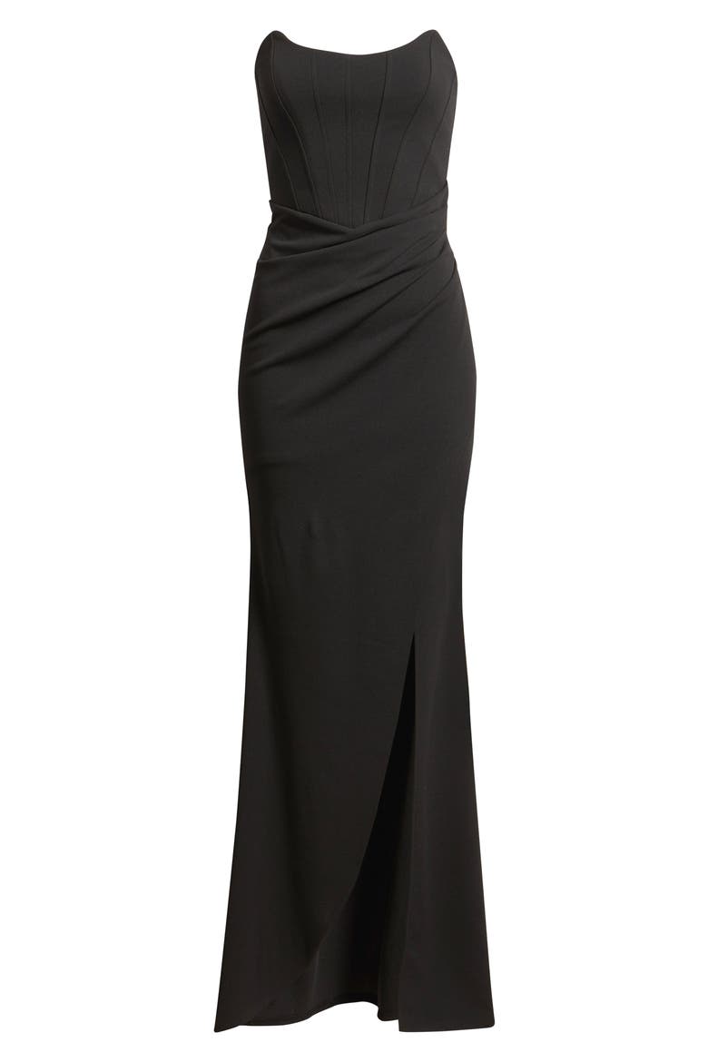 Strapless Cateye Corset Scuba Gown, Alternate, color, BLACK