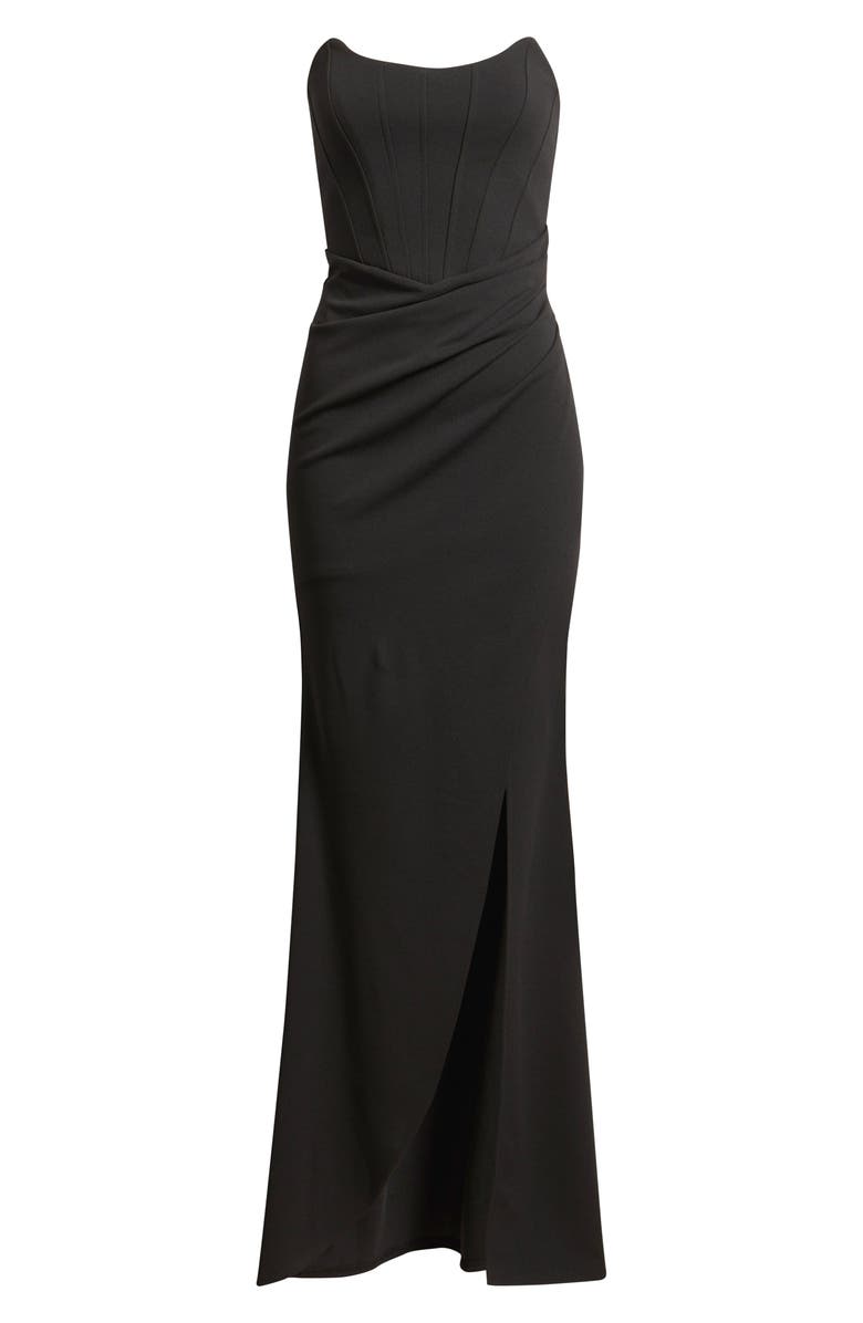 Emerald Sundae Strapless Cateye Corset Scuba Gown, Alternate, color, Black