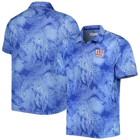 Men's Tommy Bahama Royal New York Giants Big & Tall Bahama Coast Luminescent Fronds Camp IslandZone Button-Up Shirt