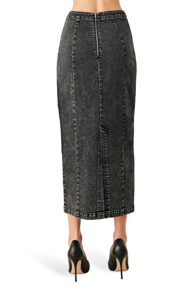 Acid-Washed Denim Pencil Midi Skirt, Alternate, color, BLACK