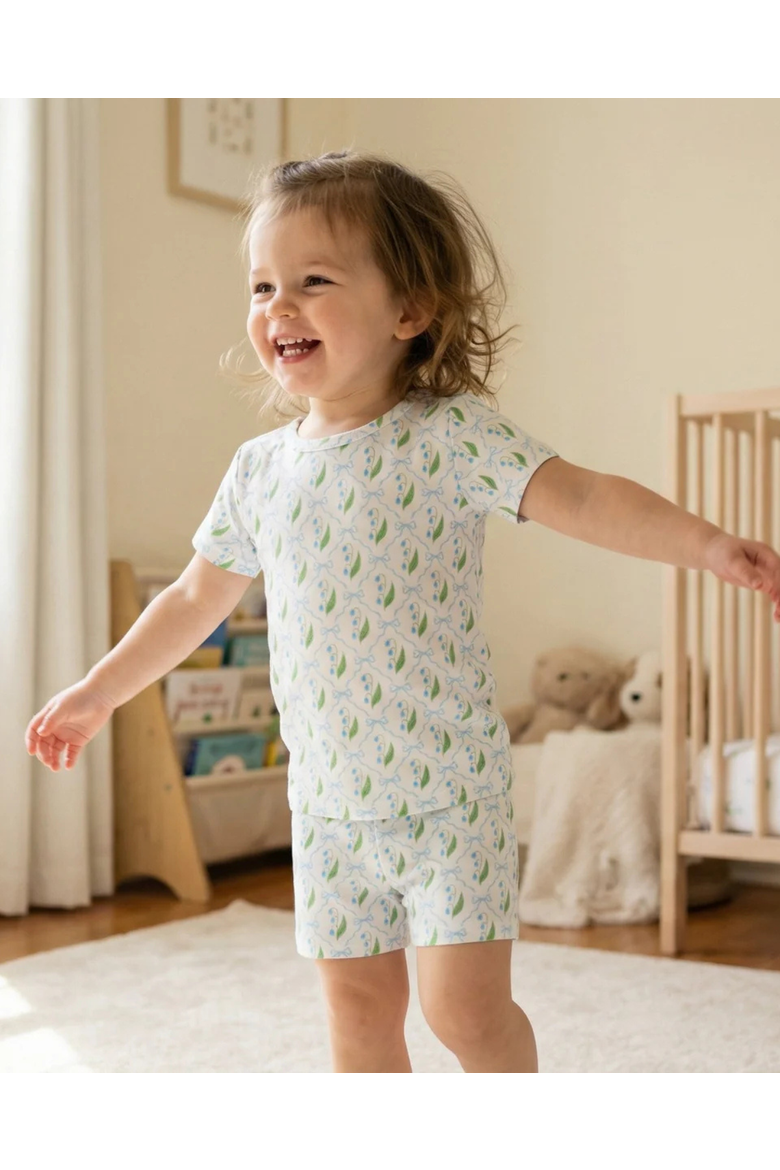 Short Sleeve and Shorts Buttery Soft Pajama Set, Alternate, color, Bluebell Bows