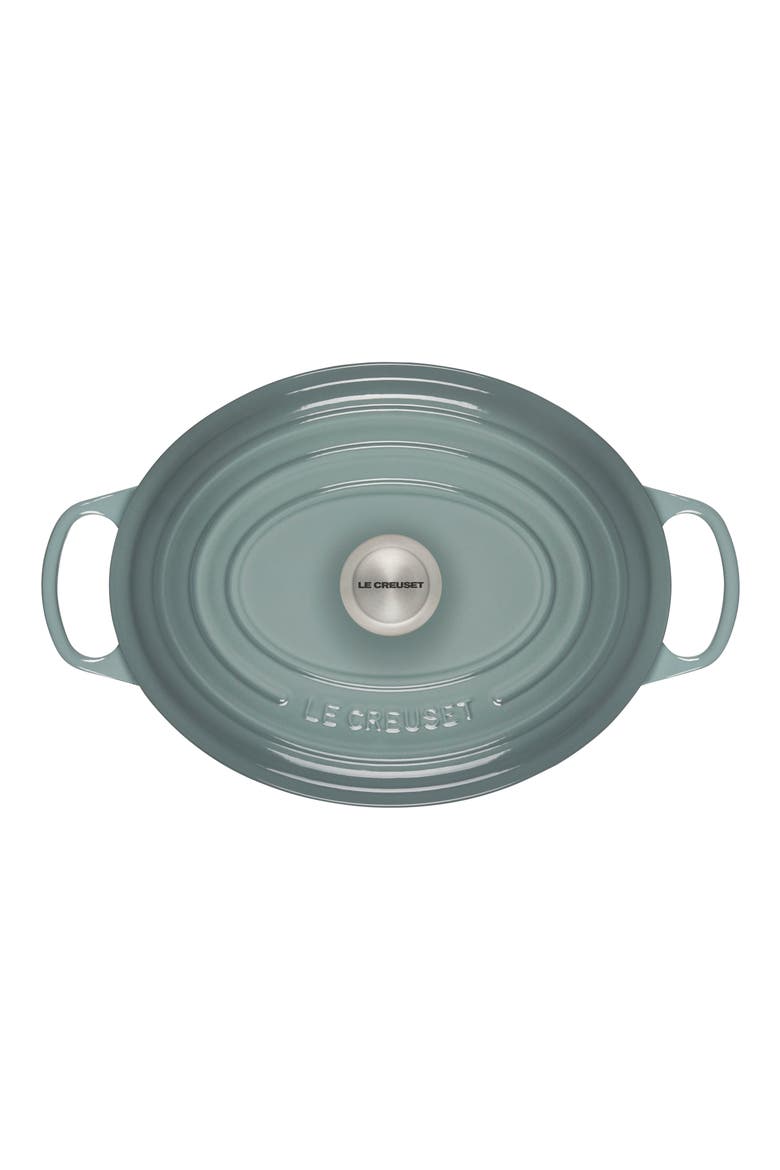 Signature 6.75-Quart Oval Enamel Cast Iron French/Dutch Oven with Lid, Alternate, color, SEA SALT