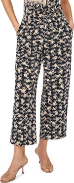 CeCe Embroidered Ankle Wide Leg Pull-On Pants